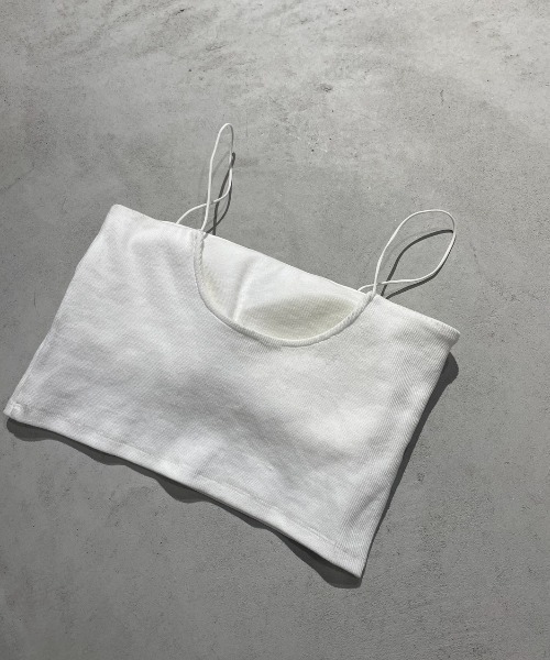 AIC.（エーアイシー）の「【再入荷】パッド付きリブブラトップ（キャミソール・レディース・オフホワイト/ブラック・FREE）」の5枚目の写真
