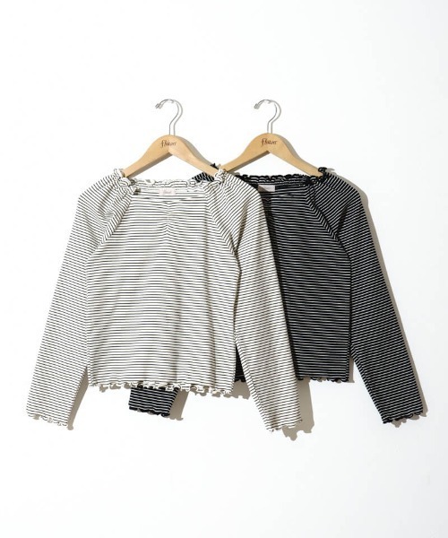 flower（フラワー）の「フリルボーダートップ（Tシャツ/カットソー・レディース・ブラック/アイボリー・FREE）」の3枚目の写真