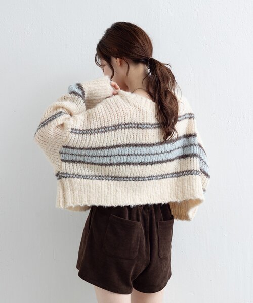 Kastane(カスタネ)の「【お気に入り1万人突破!/2WAY】ボーダーモヘアライクニット(ニット/セーター・レディース・ネイビー/サックスブルー/グリーン・FREE)」の8枚目の写真