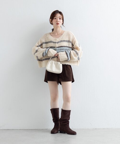 Kastane(カスタネ)の「【お気に入り1万人突破!/2WAY】ボーダーモヘアライクニット(ニット/セーター・レディース・ネイビー/サックスブルー/グリーン・FREE)」の10枚目の写真