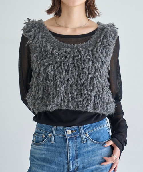 meilmada（メイルマダ）の「ループ編みニットベスト（ベスト・レディース・ライトグレー/チャコールグレー・FREE）」の3枚目の写真