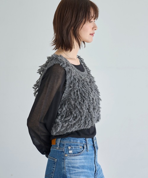 meilmada（メイルマダ）の「ループ編みニットベスト（ベスト・レディース・ライトグレー/チャコールグレー・FREE）」の4枚目の写真