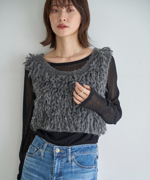 meilmada（メイルマダ）の「ループ編みニットベスト（ベスト・レディース・ライトグレー/チャコールグレー・FREE）」の9枚目の写真