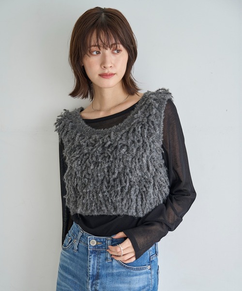 meilmada（メイルマダ）の「ループ編みニットベスト（ベスト・レディース・ライトグレー/チャコールグレー・FREE）」の10枚目の写真