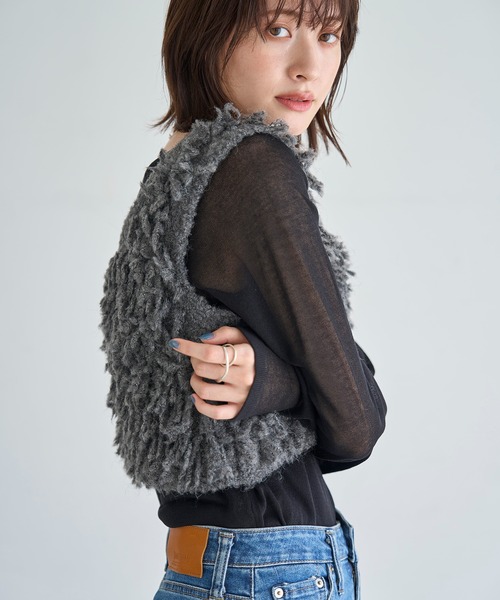 meilmada（メイルマダ）の「ループ編みニットベスト（ベスト・レディース・ライトグレー/チャコールグレー・FREE）」の11枚目の写真