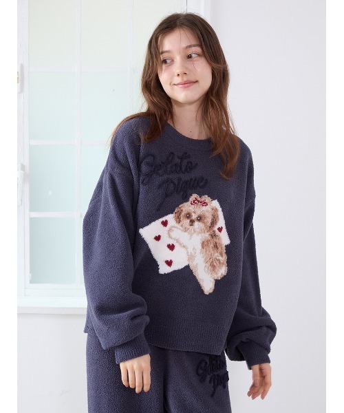 gelato pique（ジェラートピケ）の「【ONLINE限定】シーズージャガードプルオーバー＆ベビモコロングパンツセット（ルームウェア/パジャマ・レディース・ネイビー/オフホワイト/ブルー・F）」の15枚目の写真