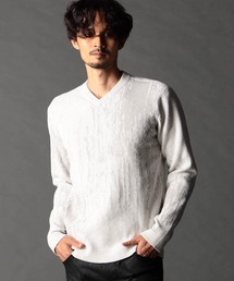 NICOLE CLUB FOR MEN | バーク風ジャカード Vネックプルオーバーニット(ニット/セーター)