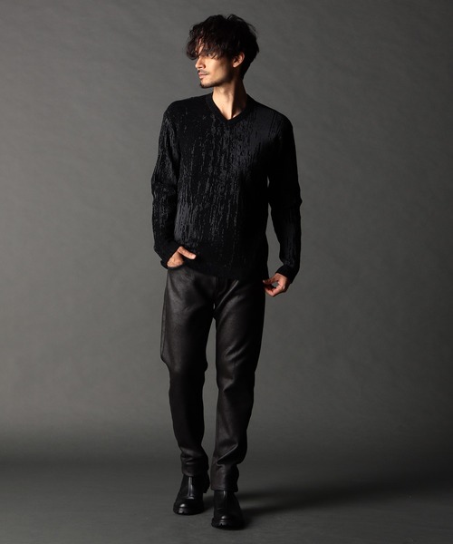 NICOLE CLUB FOR MEN（ニコルクラブフォーメン）の「バーク風ジャカード Vネックプルオーバーニット（ニット/セーター・メンズ・ネイビー系/ブラック系/ホワイト系2/ホワイト系1・X-LARGE/LARGE/MEDIUM）」の6枚目の写真