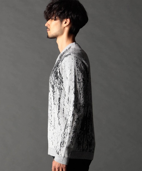 NICOLE CLUB FOR MEN（ニコルクラブフォーメン）の「バーク風ジャカード Vネックプルオーバーニット（ニット/セーター・メンズ・ネイビー系/ブラック系/ホワイト系2/ホワイト系1・X-LARGE/LARGE/MEDIUM）」の9枚目の写真