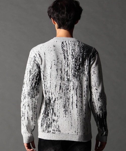 NICOLE CLUB FOR MEN（ニコルクラブフォーメン）の「バーク風ジャカード Vネックプルオーバーニット（ニット/セーター・メンズ・ネイビー系/ブラック系/ホワイト系2/ホワイト系1・X-LARGE/LARGE/MEDIUM）」の10枚目の写真