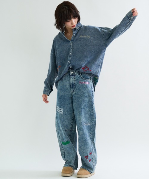 A.D.C.L.(エーディーシーエル)の「刺繍入り バレルシルエット デニムパンツ(デニムパンツ・レディース・ブルー/ネイビー・M/L)」の8枚目の写真