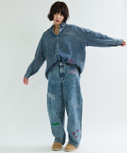 A.D.C.L.(エーディーシーエル)の「刺繍入り バレルシルエット デニムパンツ(デニムパンツ・レディース・ブルー/ネイビー・M/L)」の9枚目の写真