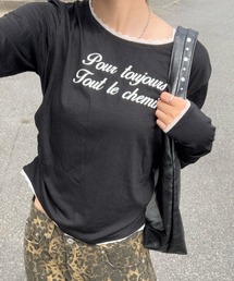 clear | レース付きサイドシャーリングロゴロンT［韓国ファッション カジュアル］(Tシャツ/カットソー)