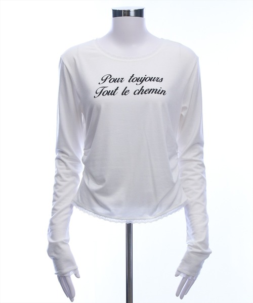 clear（クリア）の「レース付きサイドシャーリングロゴロンT［韓国ファッション カジュアル］≪AW新作≫（Tシャツ/カットソー・レディース・グレー/オフホワイト/ブラック・F）」の14枚目の写真