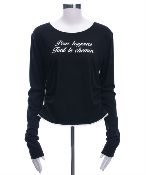 clear（クリア）の「レース付きサイドシャーリングロゴロンT［韓国ファッション カジュアル］≪AW新作≫（Tシャツ/カットソー・レディース・グレー/オフホワイト/ブラック・F）」の9枚目の写真