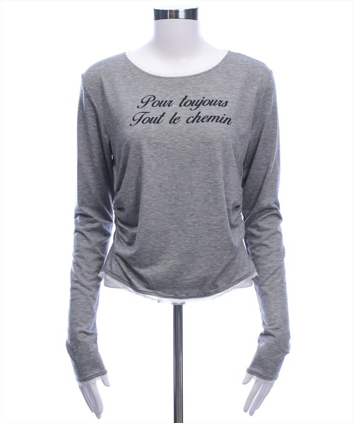 clear（クリア）の「レース付きサイドシャーリングロゴロンT［韓国ファッション カジュアル］≪AW新作≫（Tシャツ/カットソー・レディース・グレー/オフホワイト/ブラック・F）」の10枚目の写真