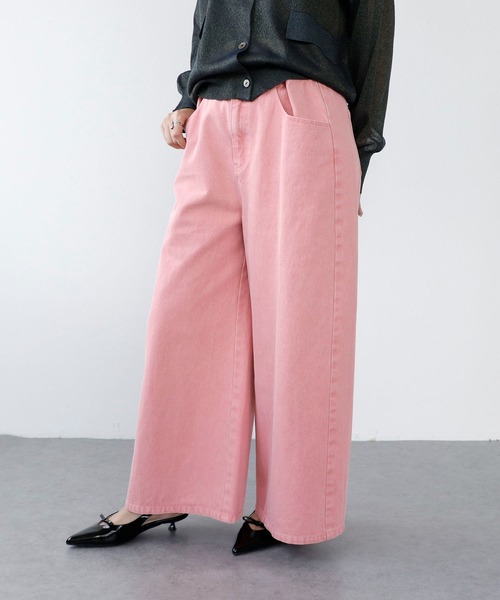 Three Four Time（ｽﾘｰﾌｫｰﾀｲﾑ）の「ビンテージ加工カラーデニム（デニムパンツ・レディース・ピンク・FREE）」の2枚目の写真