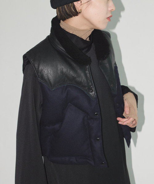 Rocky mountainファー付きレザー襟 ダウンベスト