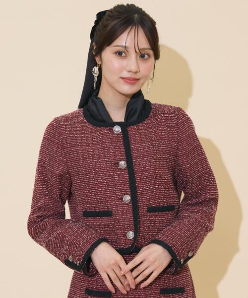 WILLSELECTION(ウィルセレクション)の「ブレードデザインノーカラーツイードジャケット(ノーカラージャケット・レディース・ラベンダー/ボルドー/チャコールグレー・FREE)」の6枚目の写真