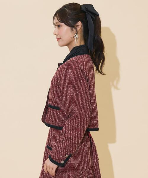 WILLSELECTION(ウィルセレクション)の「ブレードデザインノーカラーツイードジャケット(ノーカラージャケット・レディース・ラベンダー/ボルドー/チャコールグレー・FREE)」の7枚目の写真