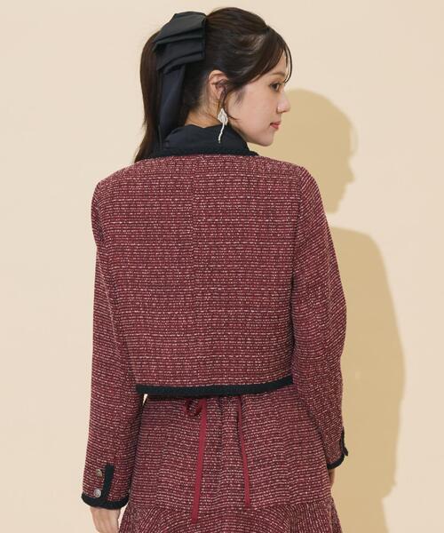 WILLSELECTION(ウィルセレクション)の「ブレードデザインノーカラーツイードジャケット(ノーカラージャケット・レディース・ラベンダー/ボルドー/チャコールグレー・FREE)」の8枚目の写真