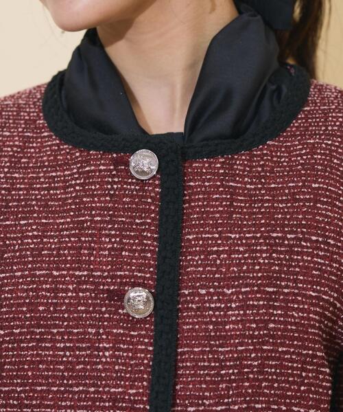 WILLSELECTION(ウィルセレクション)の「ブレードデザインノーカラーツイードジャケット(ノーカラージャケット・レディース・ラベンダー/ボルドー/チャコールグレー・FREE)」の9枚目の写真