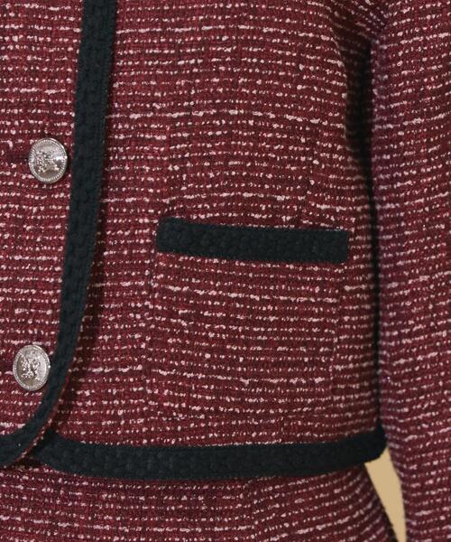 WILLSELECTION(ウィルセレクション)の「ブレードデザインノーカラーツイードジャケット(ノーカラージャケット・レディース・ラベンダー/ボルドー/チャコールグレー・FREE)」の10枚目の写真