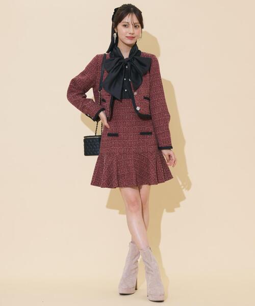 WILLSELECTION(ウィルセレクション)の「ブレードデザインノーカラーツイードジャケット(ノーカラージャケット・レディース・ラベンダー/ボルドー/チャコールグレー・FREE)」の13枚目の写真