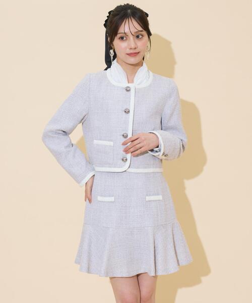 WILLSELECTION(ウィルセレクション)の「ブレードデザインノーカラーツイードジャケット(ノーカラージャケット・レディース・ラベンダー/ボルドー/チャコールグレー・FREE)」の16枚目の写真