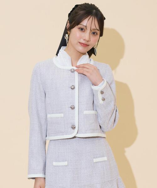 WILLSELECTION(ウィルセレクション)の「ブレードデザインノーカラーツイードジャケット(ノーカラージャケット・レディース・ラベンダー/ボルドー/チャコールグレー・FREE)」の17枚目の写真