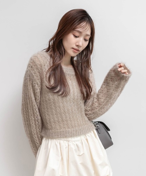 RANDA（ランダ）の「シースルーローゲージニット（ニット/セーター・レディース・グレー/アイボリー/ピンク/ベージュ・FREE）」の3枚目の写真