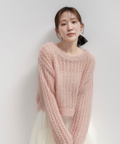 RANDA（ランダ）の「シースルーローゲージニット（ニット/セーター・レディース・グレー/アイボリー/ピンク/ベージュ・FREE）」の4枚目の写真