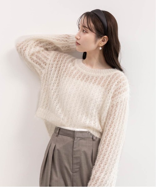 RANDA（ランダ）の「シースルーローゲージニット（ニット/セーター・レディース・グレー/アイボリー/ピンク/ベージュ・FREE）」の12枚目の写真