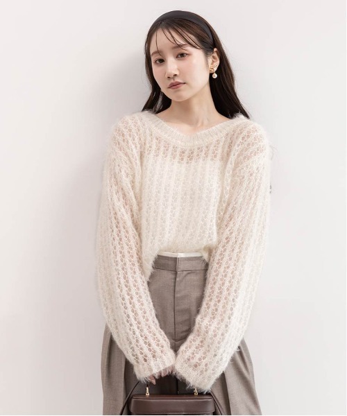 RANDA（ランダ）の「シースルーローゲージニット（ニット/セーター・レディース・グレー/アイボリー/ピンク/ベージュ・FREE）」の11枚目の写真