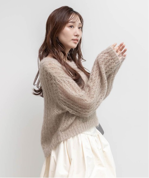 RANDA（ランダ）の「シースルーローゲージニット（ニット/セーター・レディース・グレー/アイボリー/ピンク/ベージュ・FREE）」の7枚目の写真