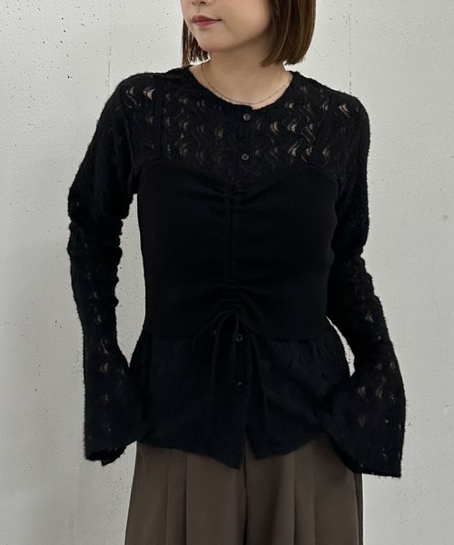 archives（アルシーヴ）の「ニットビスチェｘ起毛レースブラウスＳＥＴ（Tシャツ/カットソー・レディース・モカ/ブラック/アイボリー・MEDIUM）」の2枚目の写真