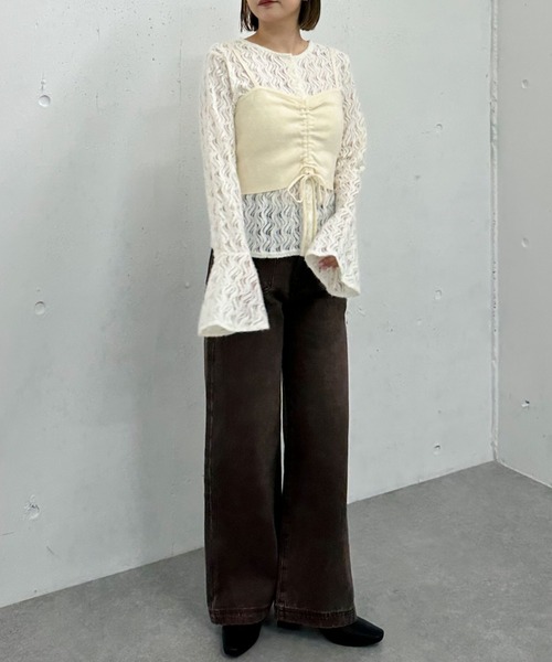 archives（アルシーヴ）の「ニットビスチェｘ起毛レースブラウスＳＥＴ（Tシャツ/カットソー・レディース・モカ/ブラック/アイボリー・MEDIUM）」の9枚目の写真