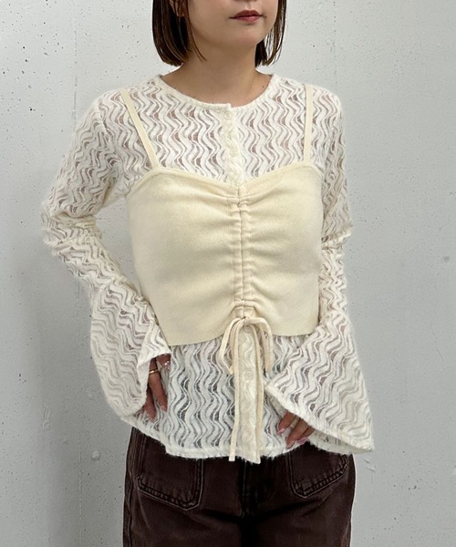 archives（アルシーヴ）の「ニットビスチェｘ起毛レースブラウスＳＥＴ（Tシャツ/カットソー・レディース・モカ/ブラック/アイボリー・MEDIUM）」の4枚目の写真