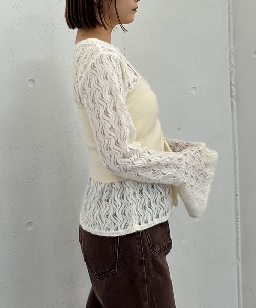 archives（アルシーヴ）の「ニットビスチェｘ起毛レースブラウスＳＥＴ（Tシャツ/カットソー・レディース・モカ/ブラック/アイボリー・MEDIUM）」の6枚目の写真