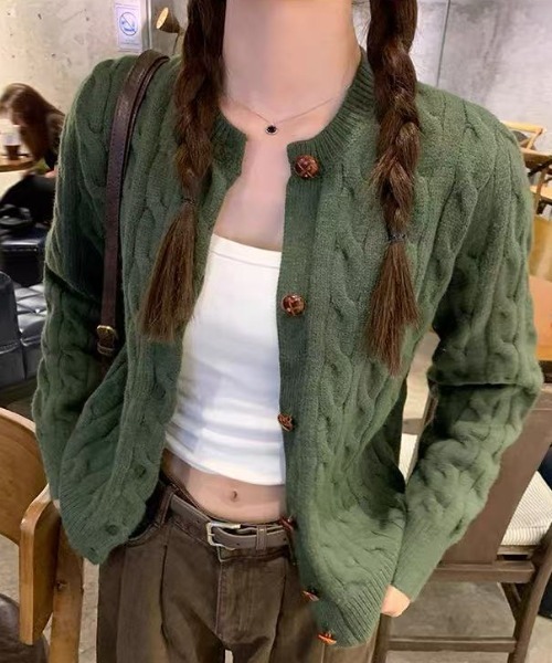 AsRiRe(アスリレイ)の「ゲーブルニットカーディガン(カーディガン/ボレロ・レディース・グレー/ブルー/ブラウン/グリーン・M)」の1枚目の写真