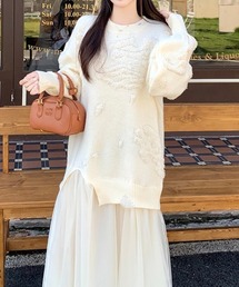 異素材ドッキングボアジャガードニットワンピース
