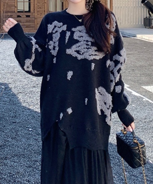 セール】異素材ドッキングボアジャガードニットワンピース（ワンピース