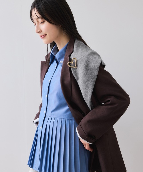 VIS（ビス）の「トライアングルニットスカーフ（バンダナ/スカーフ・レディース・ベージュ/グレー・FREE）」の9枚目の写真