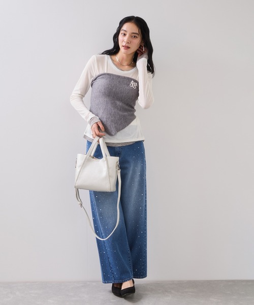 VIS（ビス）の「トライアングルニットスカーフ（バンダナ/スカーフ・レディース・ベージュ/グレー・FREE）」の13枚目の写真