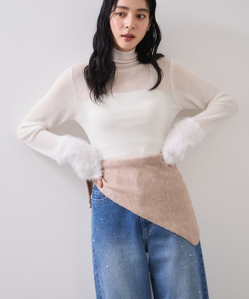 VIS（ビス）の「トライアングルニットスカーフ（バンダナ/スカーフ・レディース・ベージュ/グレー・FREE）」の14枚目の写真