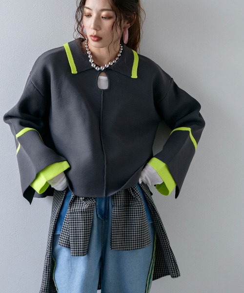 bohmal(ボマール)の「ダンボールヘンリーネックプルオーバーニット(ニット/セーター・レディース・ブラウン/ネイビー/グレー・FREE)」の2枚目の写真