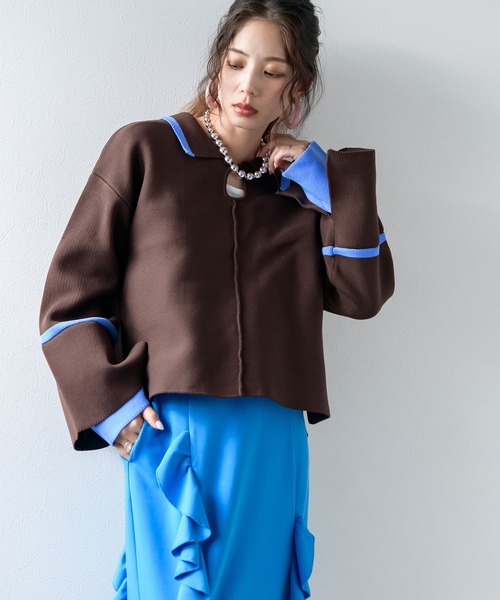 bohmal(ボマール)の「ダンボールヘンリーネックプルオーバーニット(ニット/セーター・レディース・ブラウン/ネイビー/グレー・FREE)」の12枚目の写真