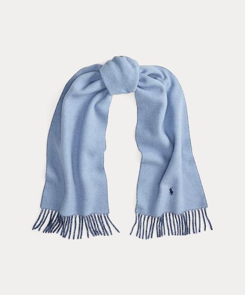 POLO RALPH LAUREN ポール ラルフローレン マフラー ブルー フリンジトリム ウール マフラー（マフラー）｜POLO RALPH LAUREN