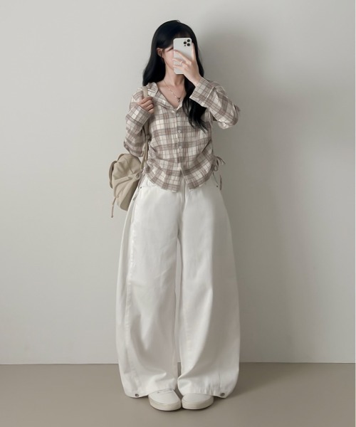 gossip!ロサンゼルス(ゴシップロサンゼルス)の「Y2K ルーズフィットレトロチェックシャツ パーカー シャツ(パーカー・レディース・グリーン/ネイビー/オフホワイト・FREE)」の12枚目の写真