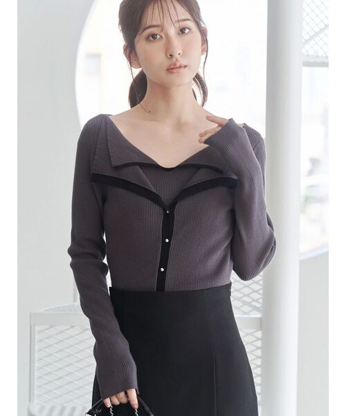 MERCURYDUO（マーキュリーデュオ）の「ダブルカラーフェイクレイヤードリブニット（ニット/セーター・レディース・ライトブルー/ダークブラウン/グレー・FREE）」の2枚目の写真